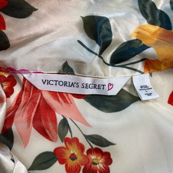 Victorias Secret Robe Chemise Set Womens Large Floral Satin Romantic 2 pc - Picture 8 of 15